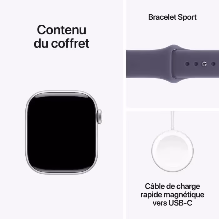 Apple Watch Series 11 GPS - 46mm - Boîtier Argent Aluminium - Bracelet Brume Pourpre Sport Band 5