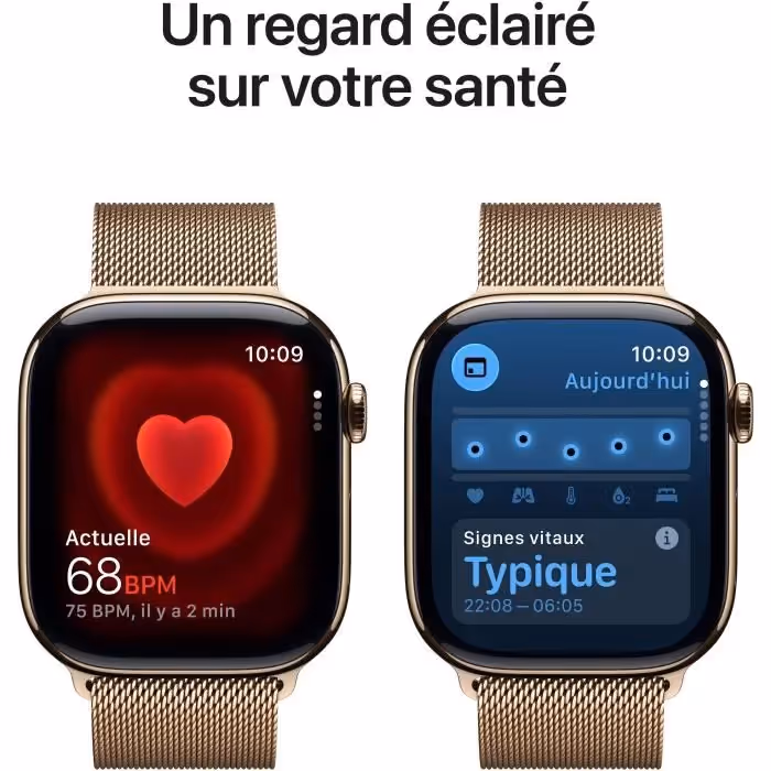 Apple Watch Series 11 GPS + Cellular - 46mm - Boîtier Titane Gold - Bracelet Boucle Milanese Gold  5
