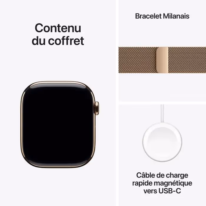 Apple Watch Series 11 GPS + Cellular - 46mm - Boîtier Titane Gold - Bracelet Boucle Milanese Gold  7