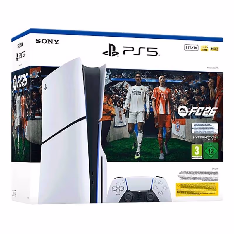 Pack PS5 Standard : Console PlayStation 5 modèle Slim + FC26 (code dans la boite) - Blanc