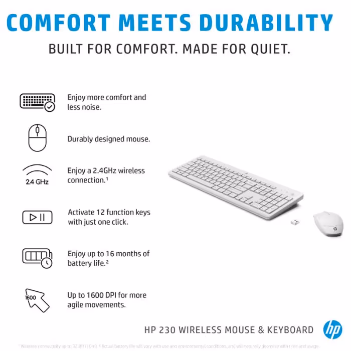 Ensemble Clavier & Souris sans Fil HP 230 Combo - Blanc 6