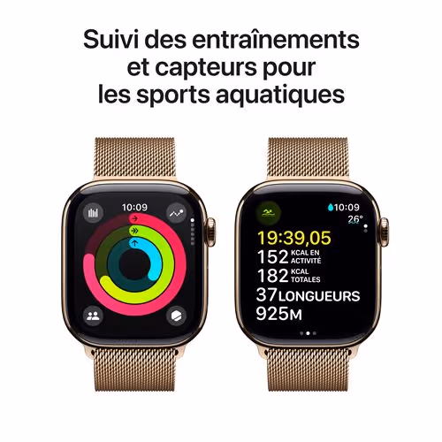 Apple Watch Series 10 GPS + Cellular 42mm - Boîtier en Titane - Bracelet Milanais Or 6