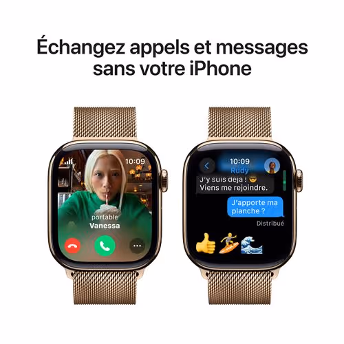 Apple Watch Series 10 GPS + Cellular 42mm - Boîtier en Titane - Bracelet Milanais Or 5