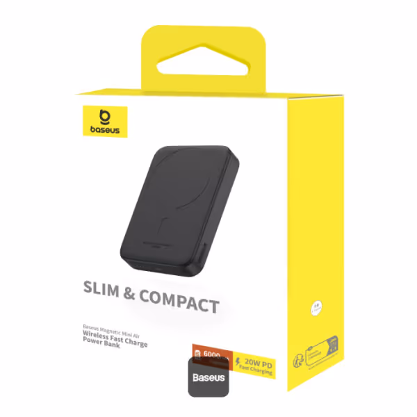 Power Bank Baseus Mini Air 6000mAh Batterie externe sans fil magnétique 15W avec port PD 20W Type-C - Noir 7