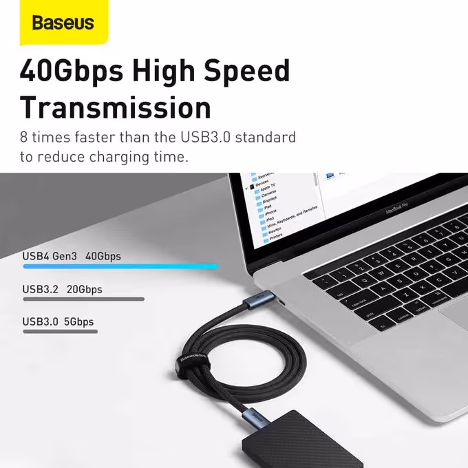 Câble USB4 Type C vers Type C Baseus Flash Series 100 W 8 K 1 M 5