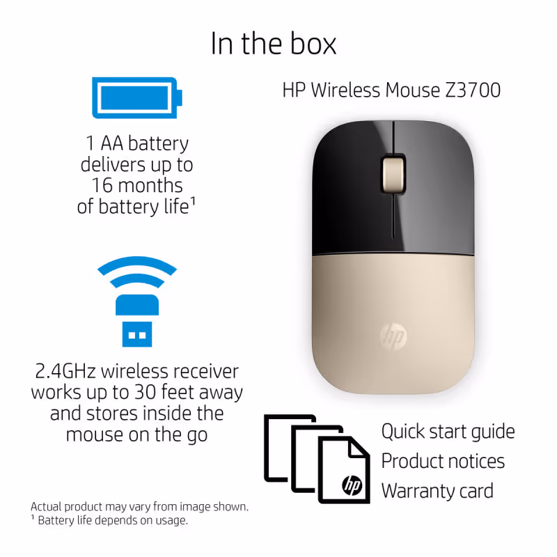 Souris Optique sans fil HP Z3700 - Gold 5